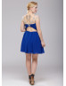 Royal Blue Chiffon Beaded Knee Length Prom Dress 